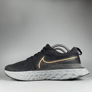 Nike React Infinity Run Flyknit 2 Men’s 9.5 Black Gold Running Sneakers Atheltic
